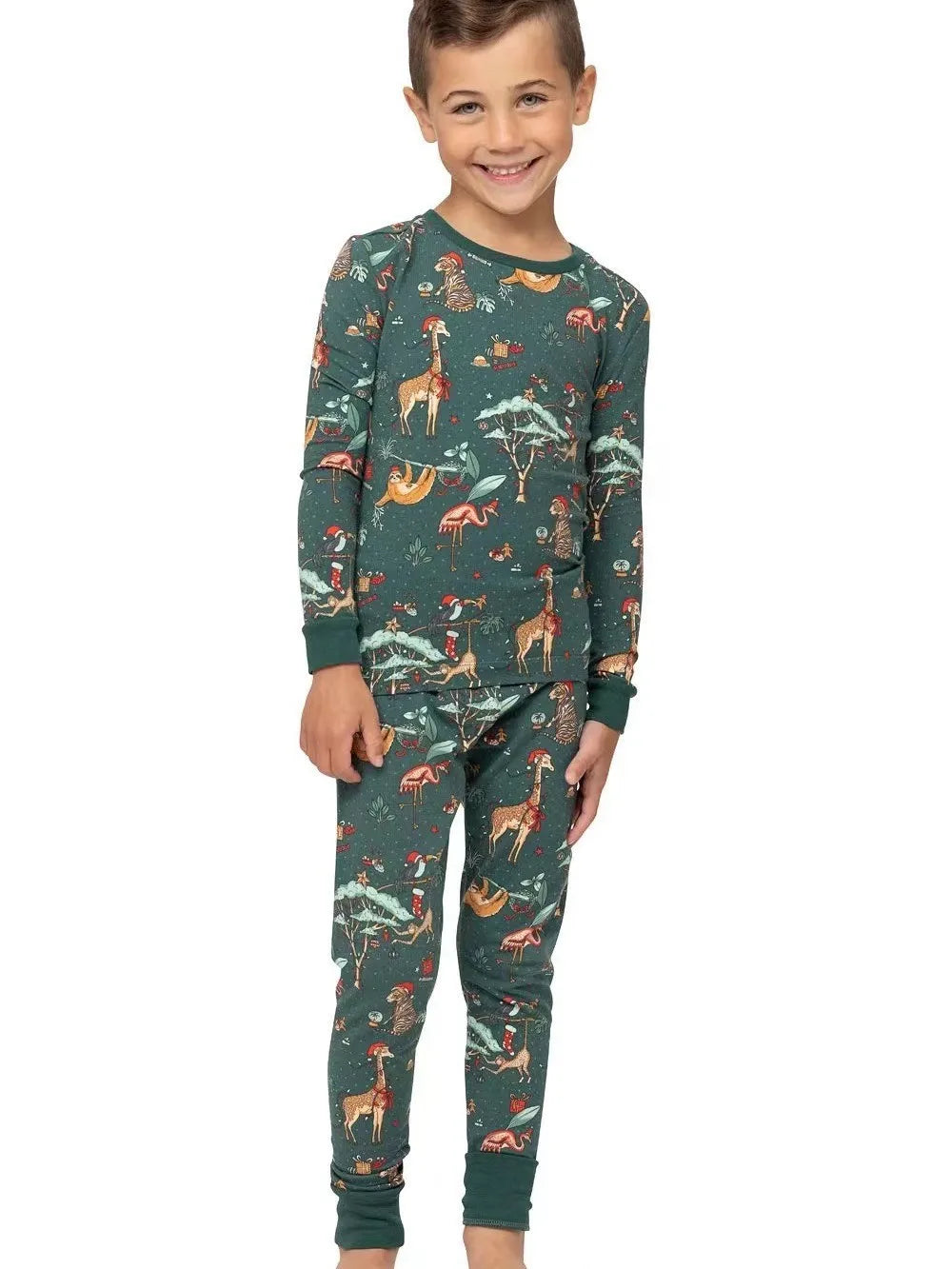 Grön julpyjamas med djurmotiv
