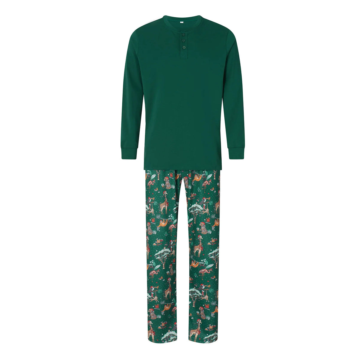 Grön julpyjamas med djurmotiv
