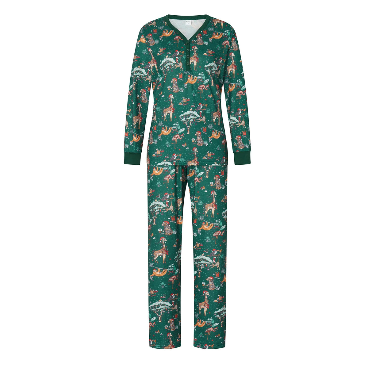 Grön julpyjamas med djurmotiv